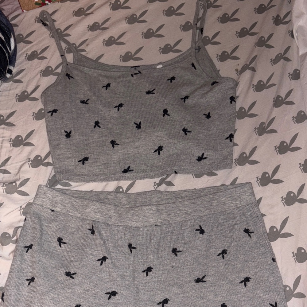 Gray & Black PLAYBOY Tank Top and Pants Set